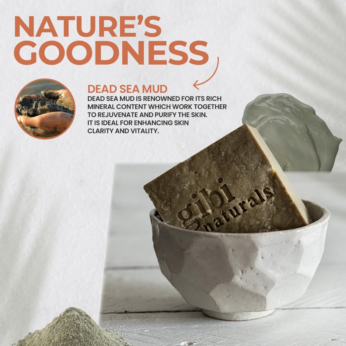 GIBI Dead Sea Mud Soap - 7.06 Oz Moisturizing Dead Sea Salt Soap - Cleanses, Exfoliates & Purifies Skin - Pure Natural Dead Sea Soap for All Skin Types